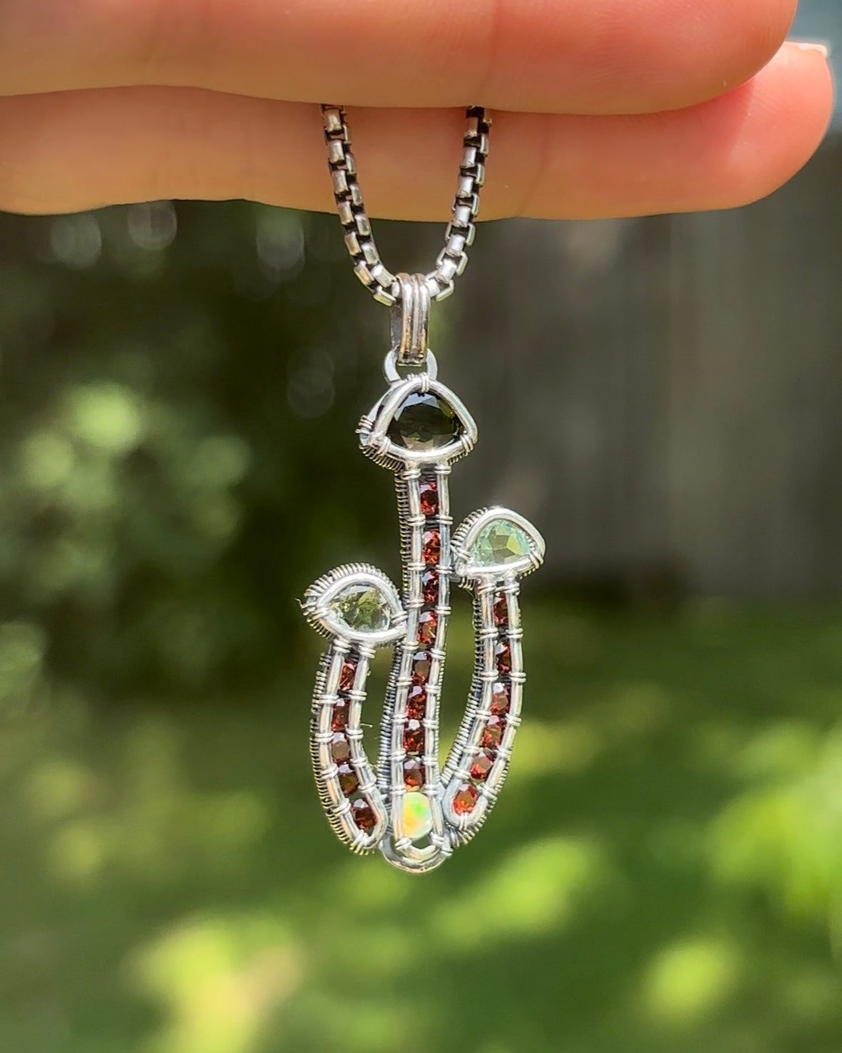Mushroom Pendant (Tourmaline, Sapphire and Opal)