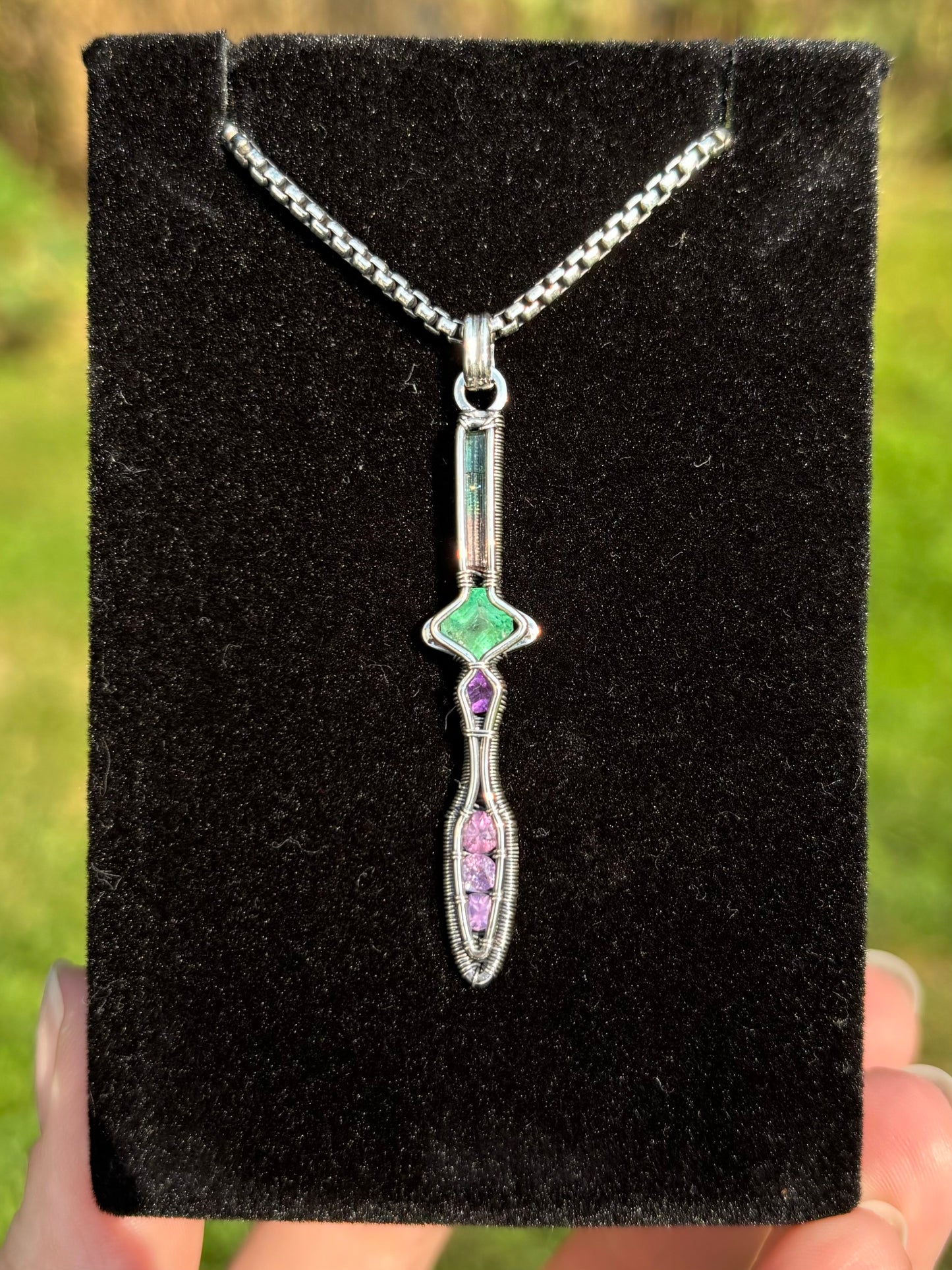 Tourmaline, Emerald and Sapphire mini Athame