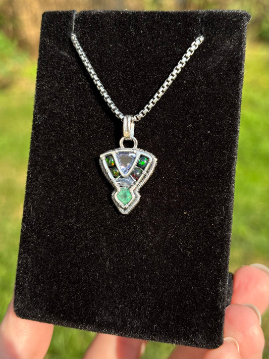 Tanzanite and Emerald Micro Shield