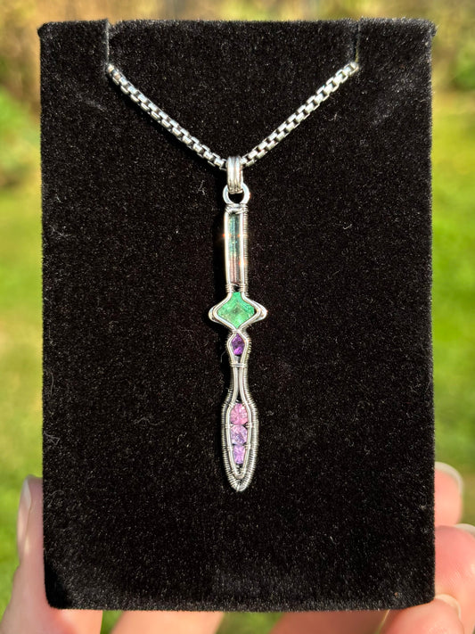 Tourmaline, Emerald and Sapphire mini Athame