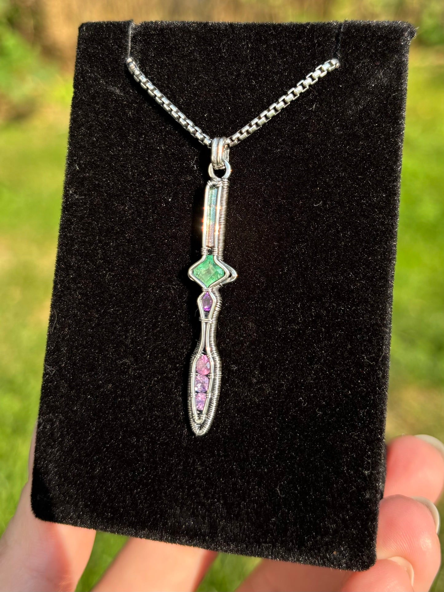 Tourmaline, Emerald and Sapphire mini Athame