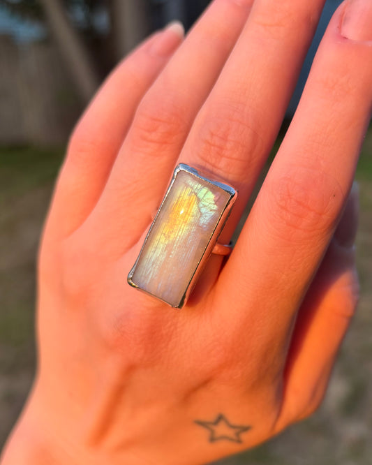 Rainbow Moonstone ring size 8.5