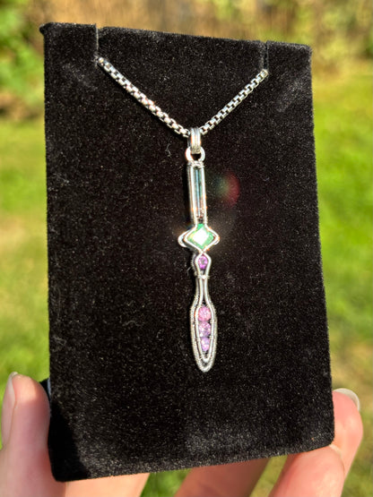 Tourmaline, Emerald and Sapphire mini Athame