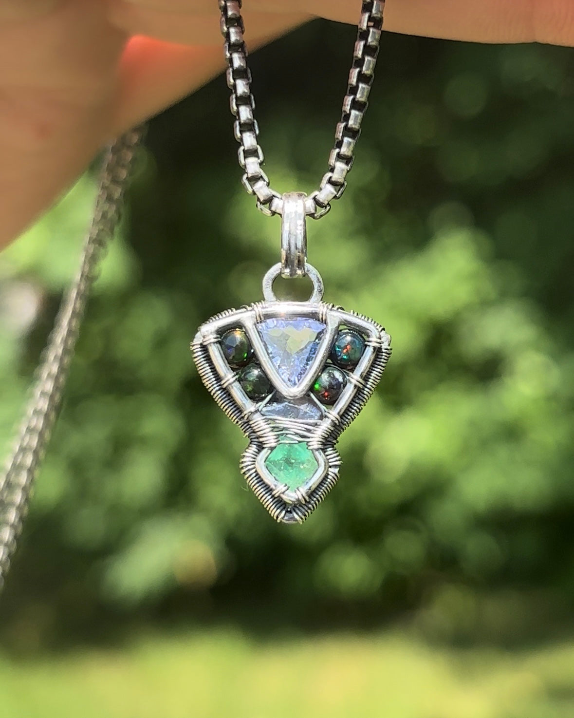 Tanzanite and Emerald Micro Shield