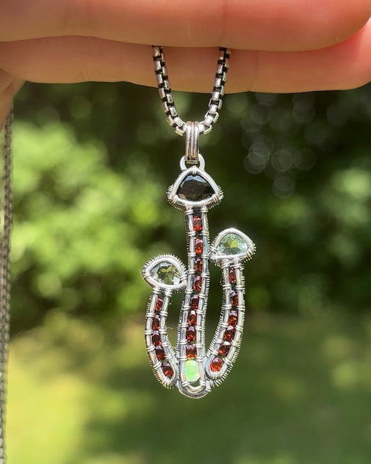 Mushroom Pendant (Tourmaline, Sapphire and Opal)