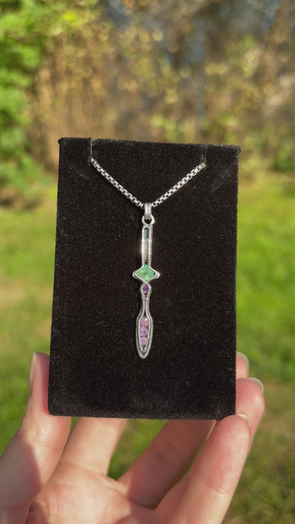 Tourmaline, Emerald and Sapphire mini Athame