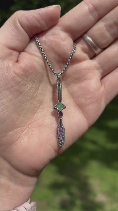 Tourmaline, Emerald and Sapphire mini Athame