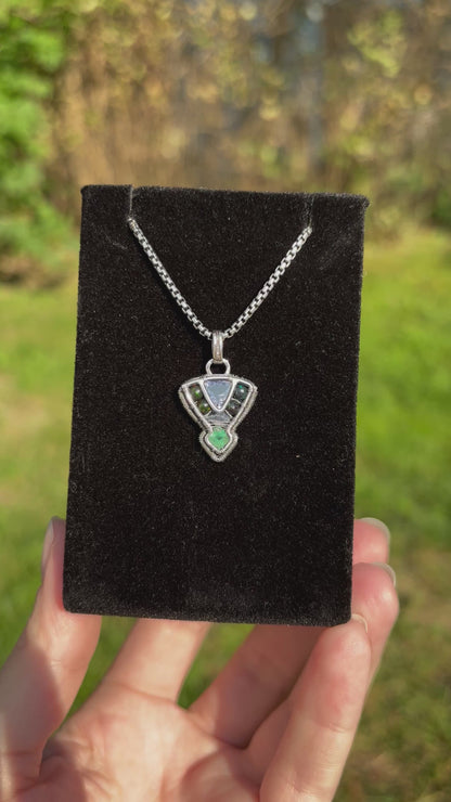 Tanzanite and Emerald Micro Shield