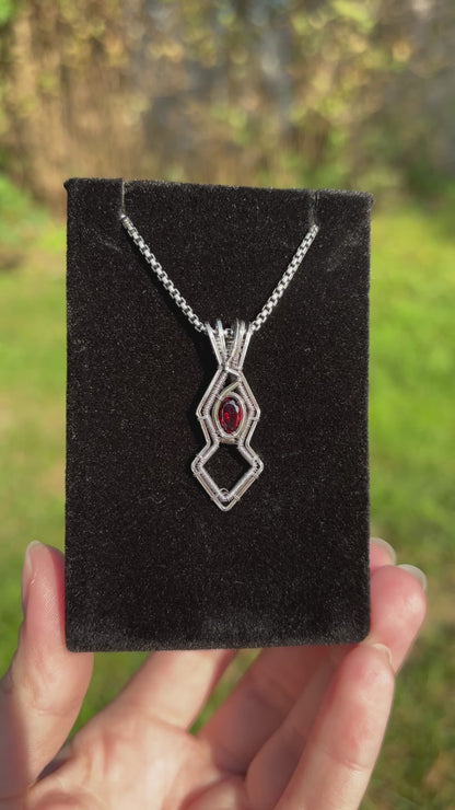 Garnet in Sterling Silver Amulet